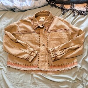 Zara Brown Embellished Jean Jacket